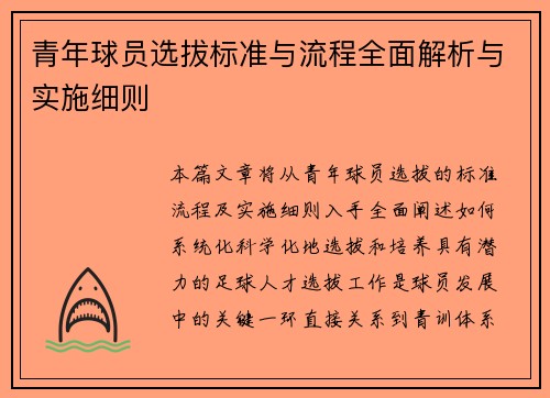 青年球员选拔标准与流程全面解析与实施细则 青年球员选拔标准与流程全面解析与实施细则